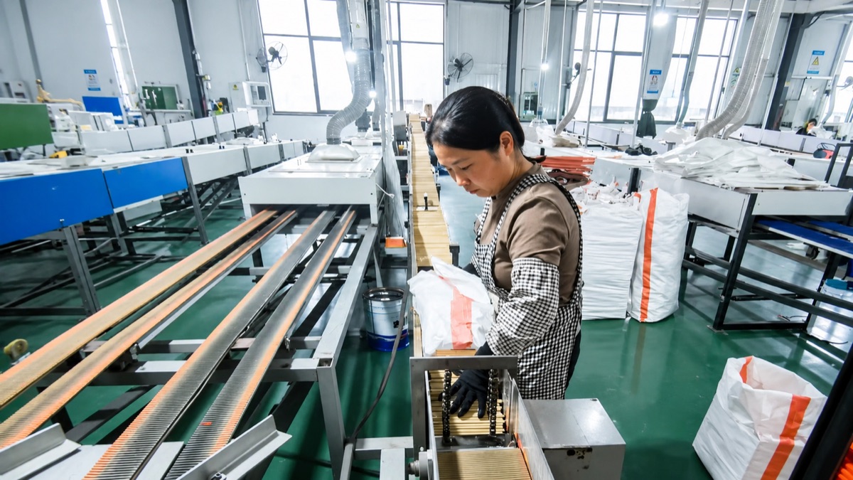 Bright clean pencil manufacturing workshop with organized production line and material handling